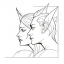 the devil and the angel whisper in the ears of the third one is closed tattoo design idea