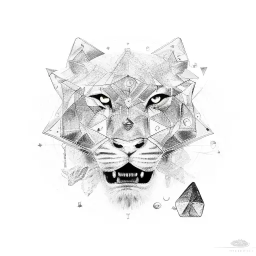 leo zodiac with crystal points tattoo design idea