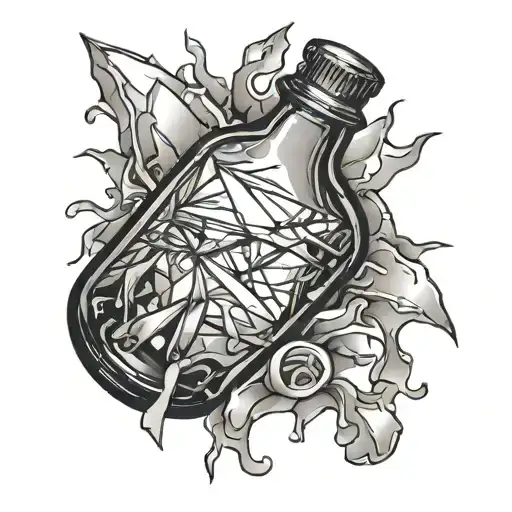 Broken glass bottle tattoo design idea
