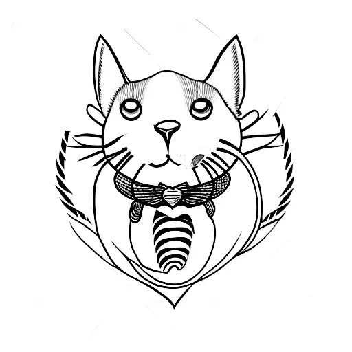 a black and White cat in human ribs where the heart should be tattoo design idea