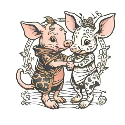 piglet and roo holding hands holding tattoo design idea