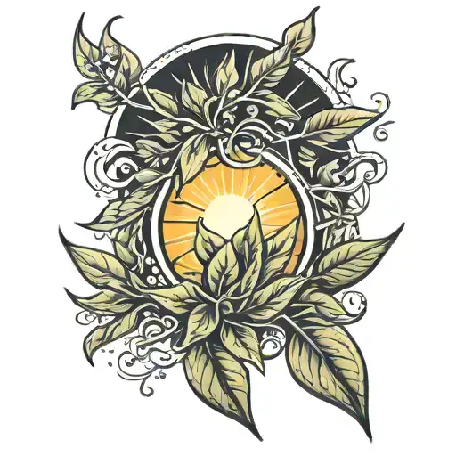 bay leaf and sun rising tattoo design idea