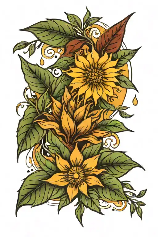 bay leaf and sun  tattoo design idea