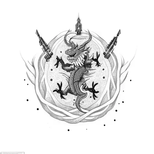 A dotwork dragon intertwining with a Mexican man executing a Brazilian jiujitsu technique tattoo design idea