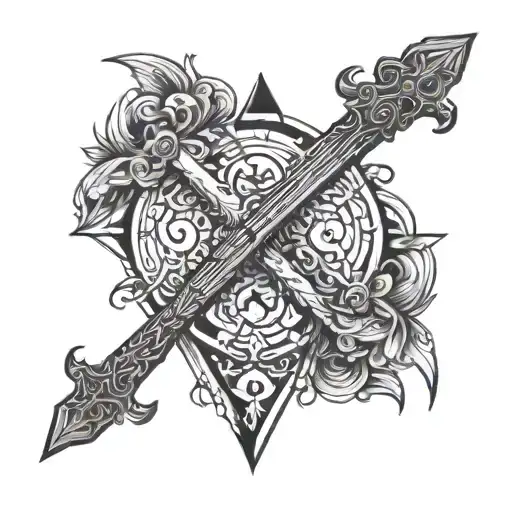 Incorporate a detailed Viking longsword into a geometric line work design tattoo design idea