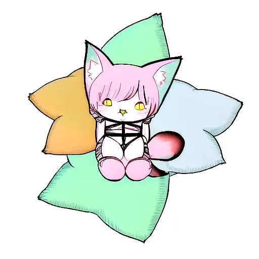 A cuddly cat or fox, colored in pastel shades, add something from shibari and stars and sparkles around the character  tattoo design idea