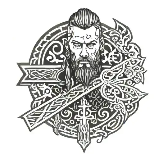 ragnar lothbrok holding cross tattoo design idea