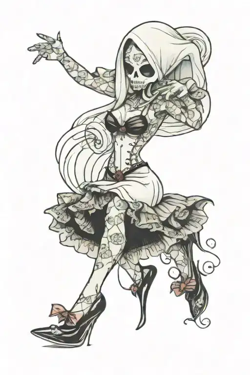 sheet ghost with fishnets and hig heels on  tattoo design idea