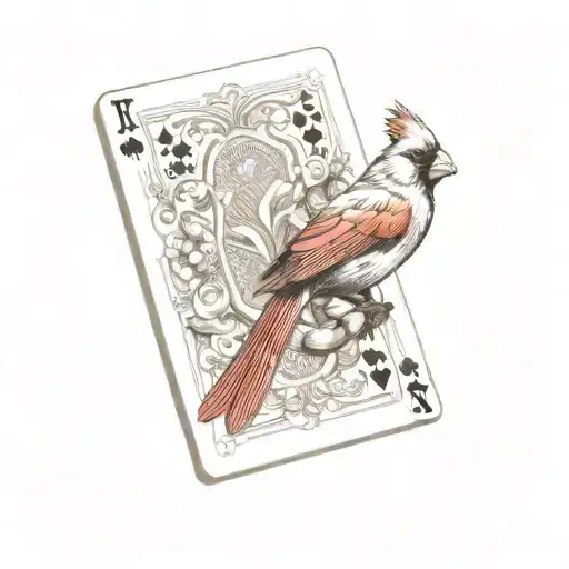 Playing cards and cardinal bird tattoo design idea