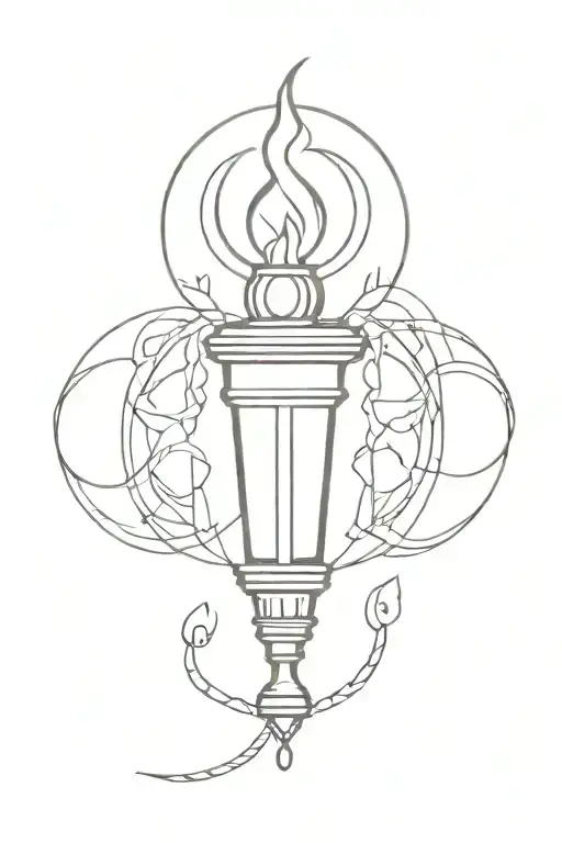 A traditional style tattoo of a torch with intricate moon phase symbols intertwined tattoo design idea