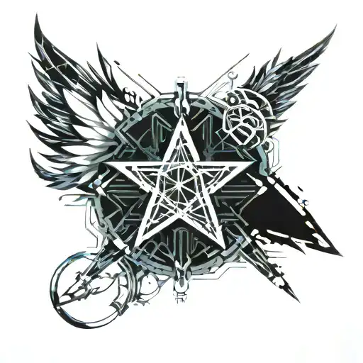 Star with demonic wings tattoo design idea