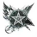 Star with demonic wings tattoo design idea