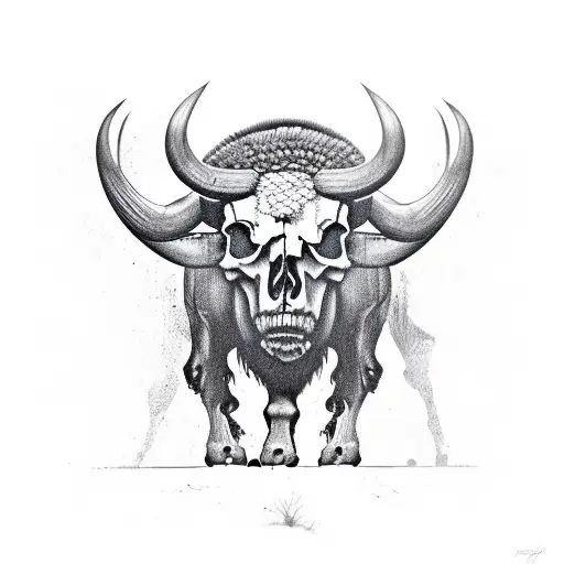 skull of a buffalo that is made up of elements of the Inca culture tattoo design idea