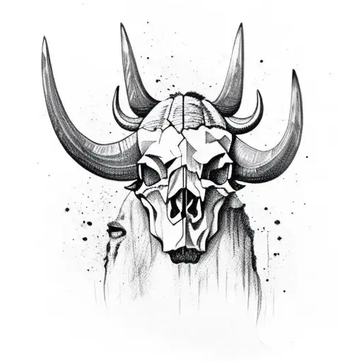 skull of a buffalo that is formed with elements of the Inca culture tattoo design idea
