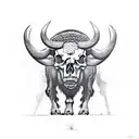 skull of a buffalo that is made up of elements of the Inca culture tattoo design idea