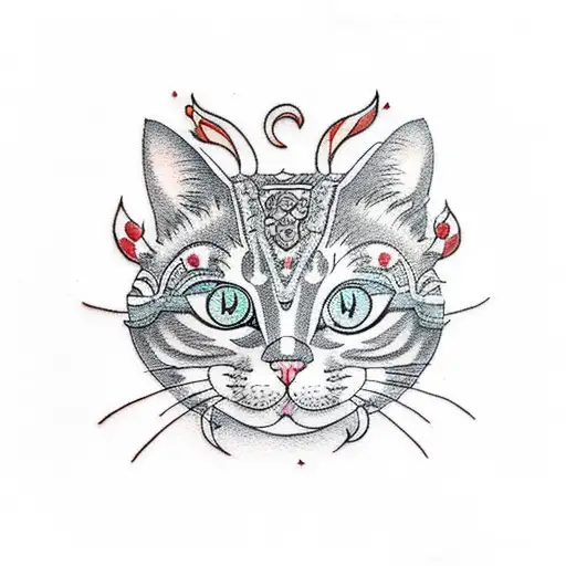 cat eating chocolate tattoo design idea