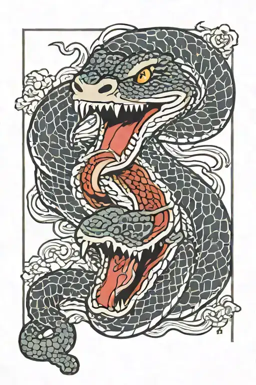 Habu Snake with fangs hissing tattoo design idea