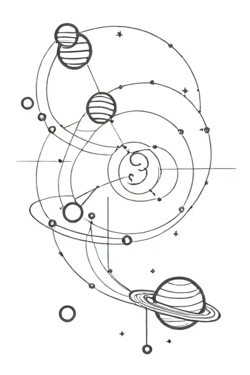 tattoo of a line continuing vertically with the line forming the solar system  tattoo design idea