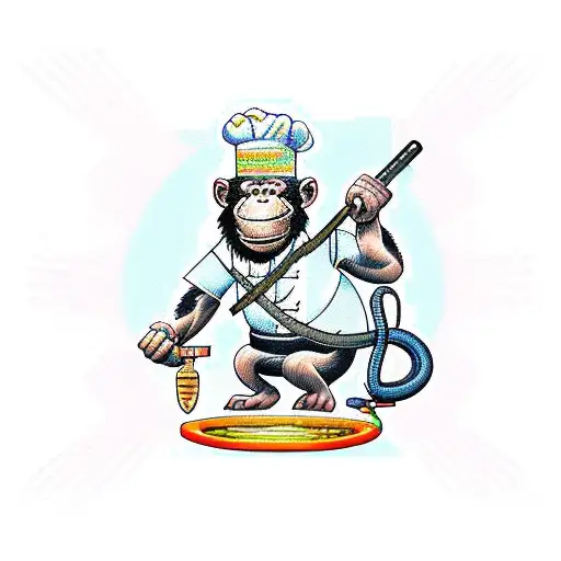 A pixelated chimp chef holding a hacking tool tattoo design idea