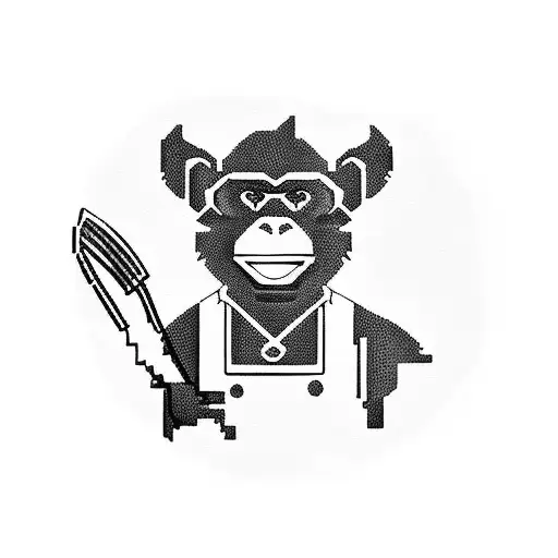 A pixelated chimp chef holding a hacking tool tattoo design idea