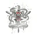 A chef's knife and a game controller intertwined tattoo design idea