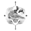 A chef's knife and a game controller intertwined tattoo design idea