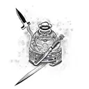 A chef's knife and a game controller intertwined tattoo design idea
