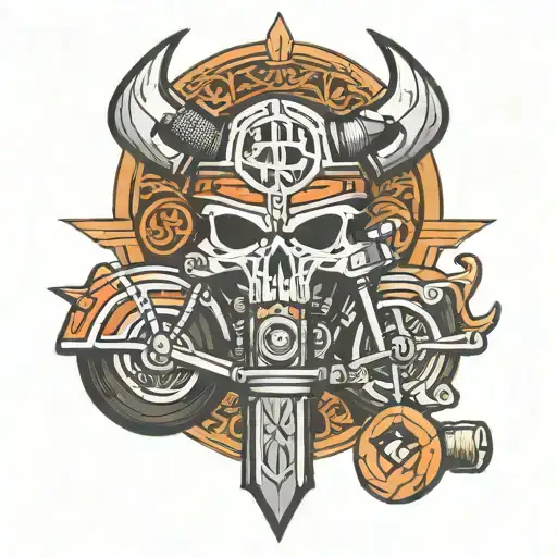 harley davidson viking hammer ingraved with Runes tattoo design idea