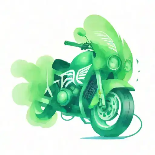 green motorcycle with black and white wings and music notes making up the wings tattoo design idea