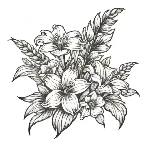 daisy and gladiolus flowers tattoo design idea