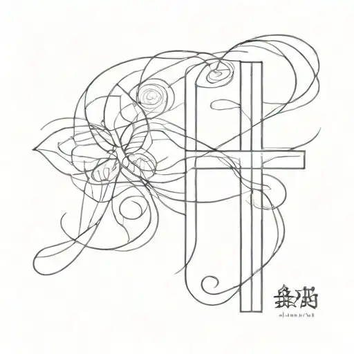 cross tattoo with words "Jien u hu" tattoo design idea