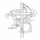 cross tattoo with words "Jien u hu" tattoo design idea