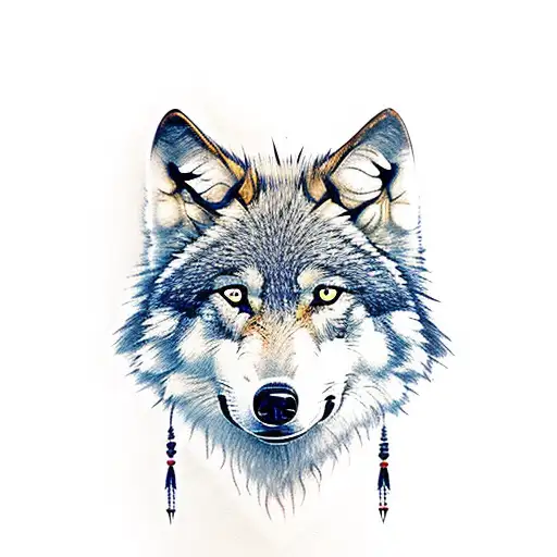 wolf with native American  tattoo design idea