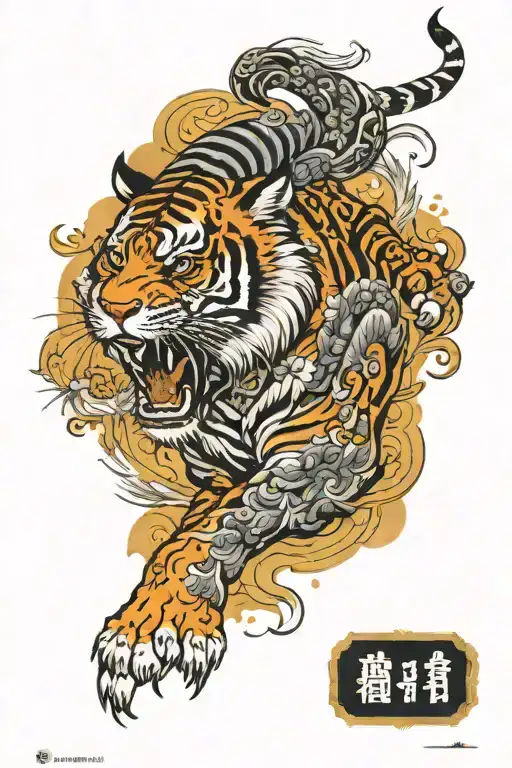 Dancheong as a frame around korean tiger tattoo design idea