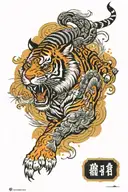 Dancheong as a frame around korean tiger tattoo design idea
