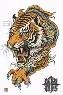 Dancheong as a frame around korean tiger tattoo design idea