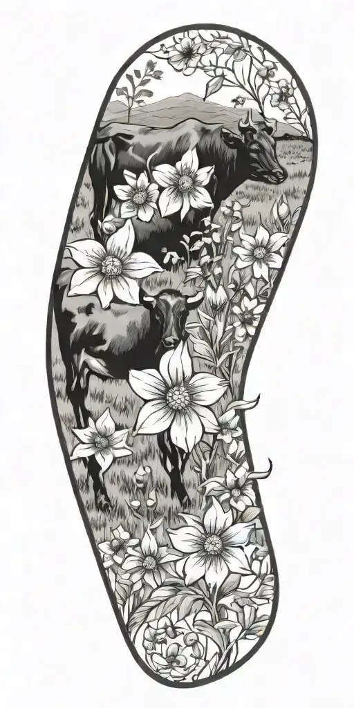 western, , wild flowers , western jewelry, Kentucky, quilt patches, pasture land, cow.  tattoo design idea