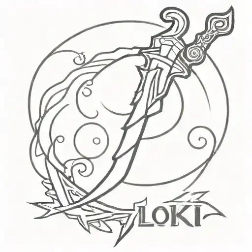 the name Loki with dagger  tattoo design idea
