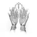 praying hands, rosary  tattoo design idea