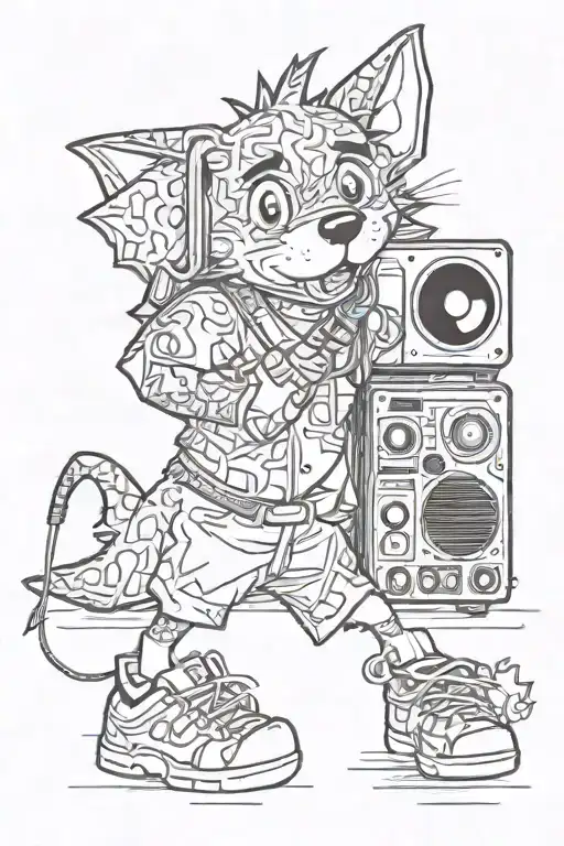 doodle art of a fish, dog, microphone, boom box, kobe bryant, son goku tattoo design idea