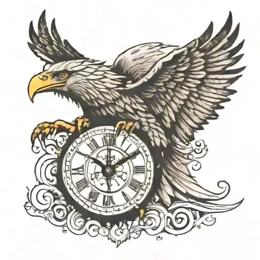 eagle with clock and eye  tattoo design idea