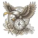 eagle with clock and eye  tattoo design idea