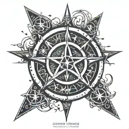 chaos star, within the symbol of void surrounded by moon phases tattoo design idea