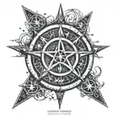 chaos star, within the symbol of void surrounded by moon phases tattoo design idea