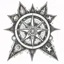 chaos star, within the symbol of void surrounded by moon phases tattoo design idea