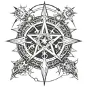 chaos star, within the symbol of void surrounded by moon phases tattoo design idea