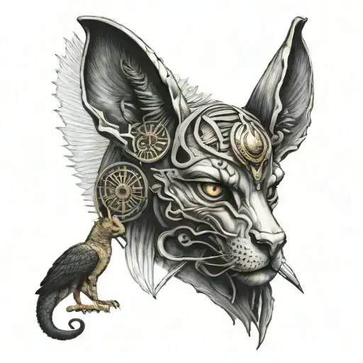 egyptian god symbol in alchemy pyramid surrounded anubis ,eye of ra ,sphynx, osiris   tattoo design idea