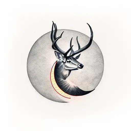 a bow made of great deer antlers with a crescent moon etched on the handle tattoo design idea