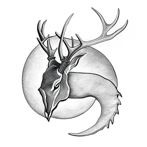 a bow made of great deer antlers with a crescent moon etched on the handle tattoo design idea