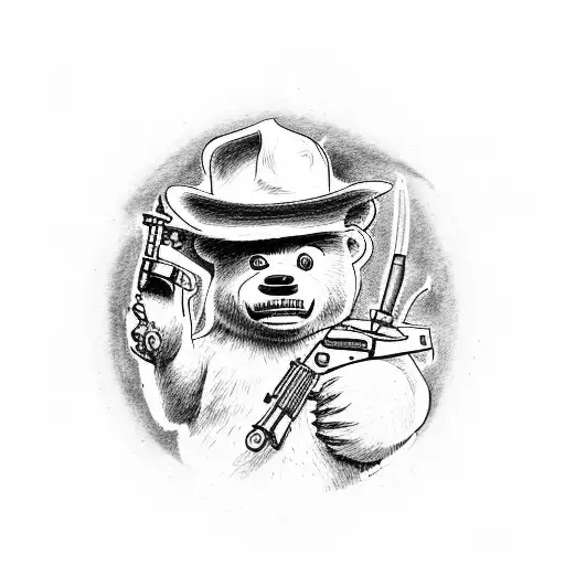 Smokey the Bear fireing a tommy gun tattoo design idea